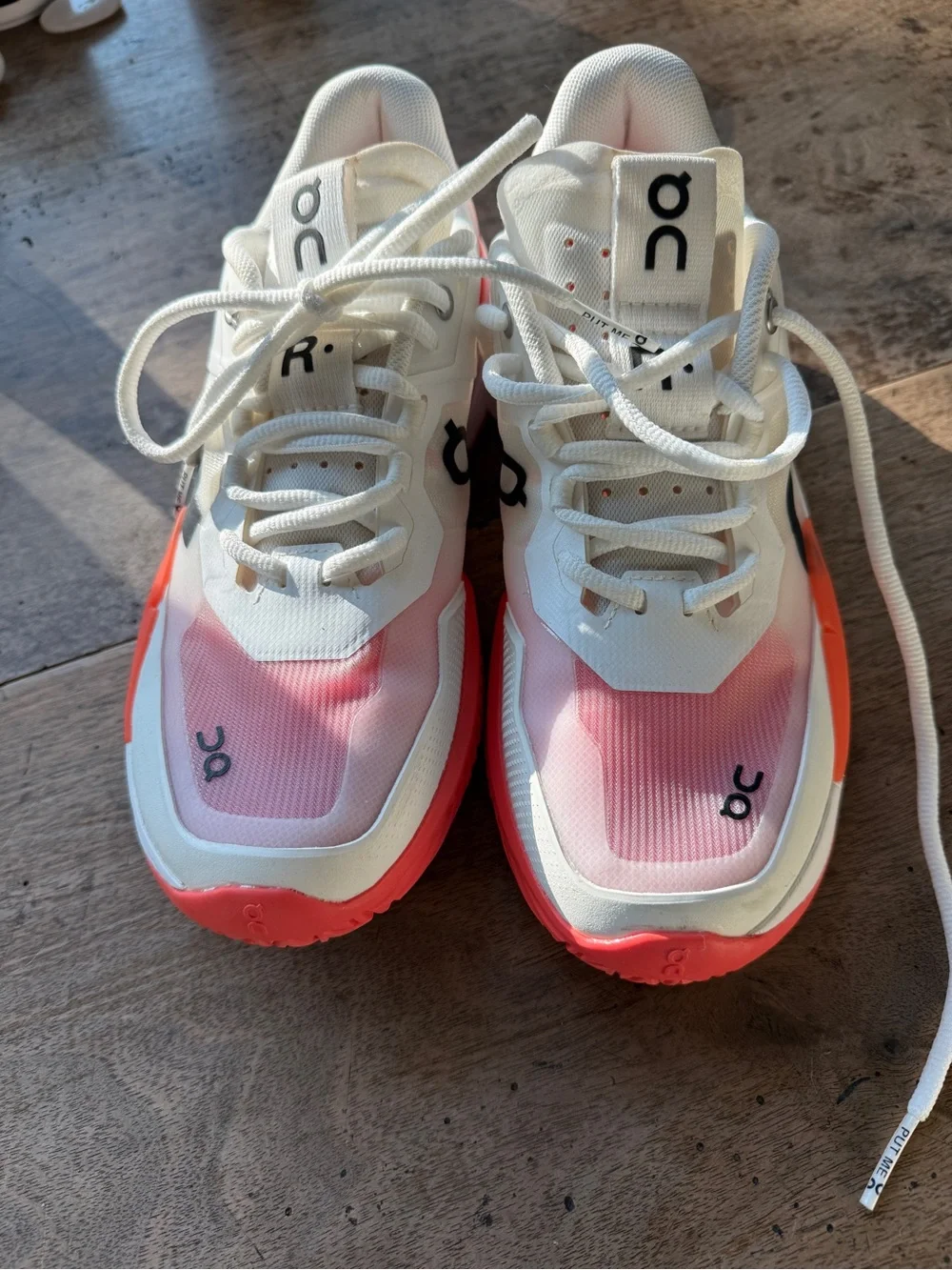 On Running Women's Roger Pro White Pink Orange Tennis Shoes